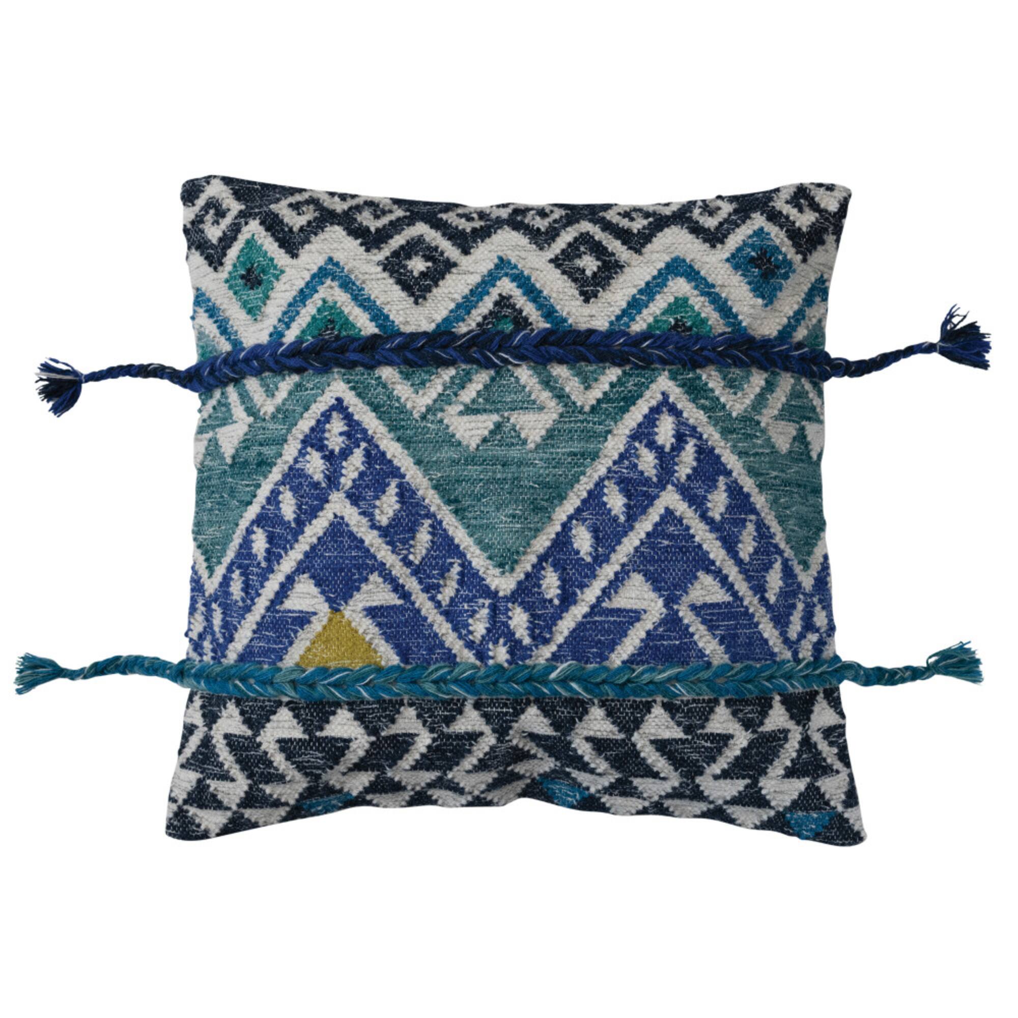 Hello Honey® Multicolor Ikat Pattern Global Wool & Cotton Throw Pillow with Tassels